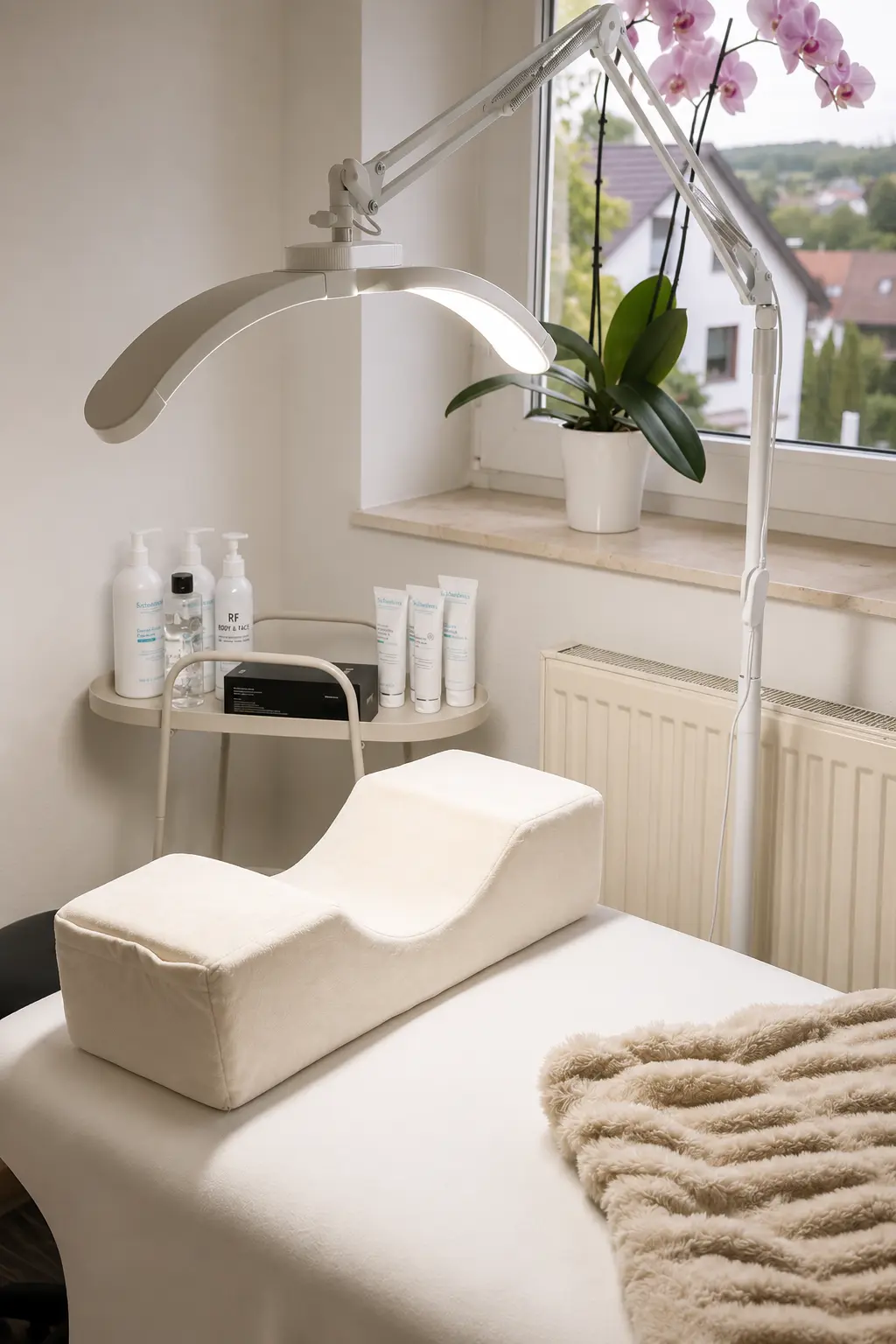 Behandlungsliege und Kosmetikleuchte im AY Aesthetics Studio
